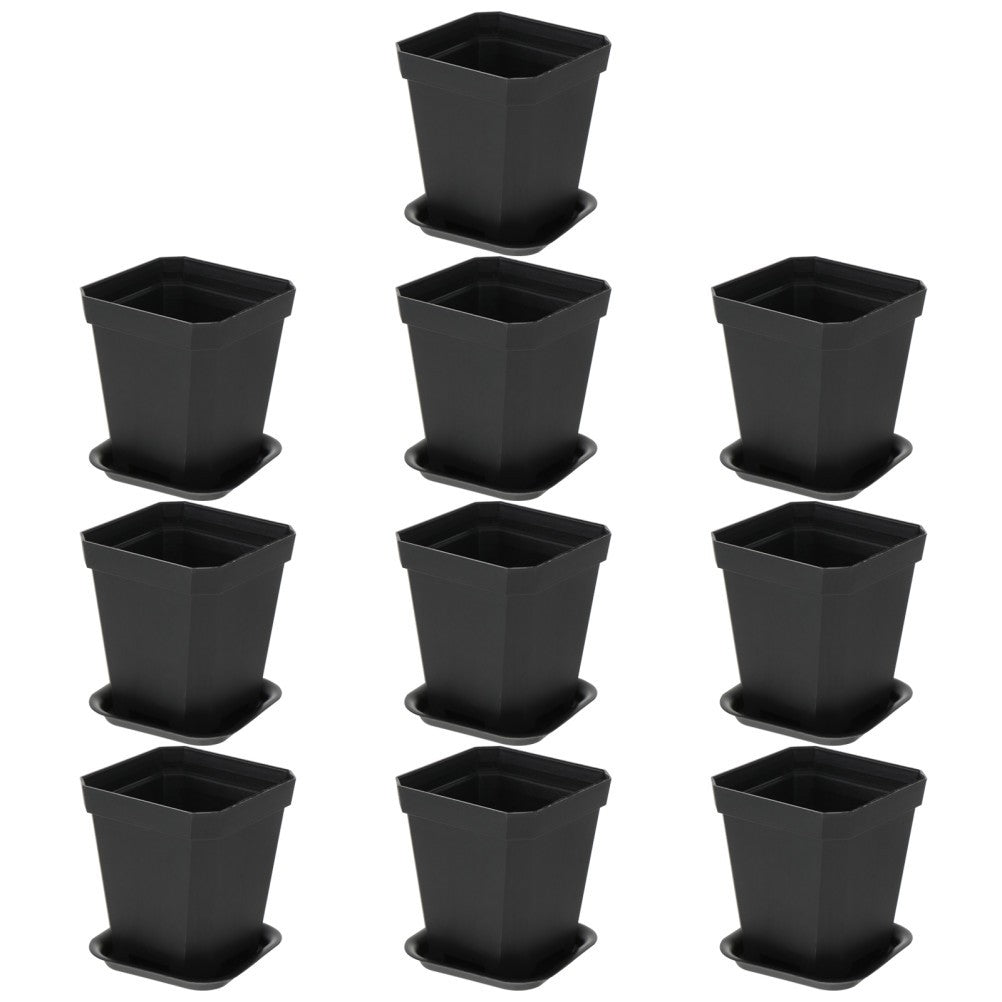 ya 14 10Pcs Plastic Flowerpots Thick Square with Tray for Garden