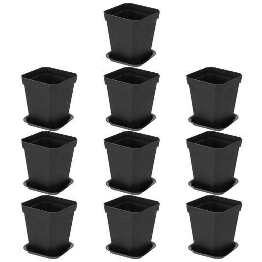 ya 14 10Pcs Plastic Flowerpots Thick Square with Tray for Garden