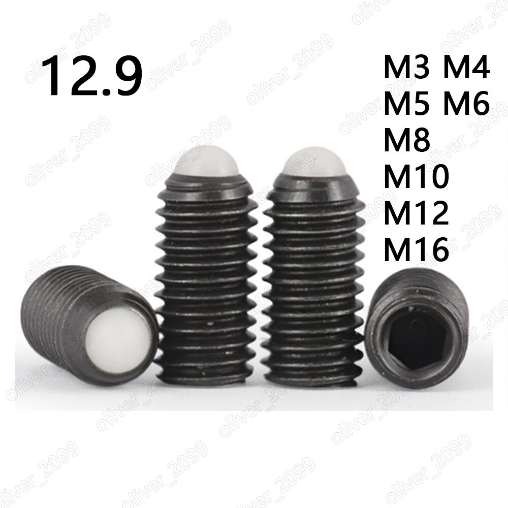 Black 12.9 Steel Hex Socket Set Screw Nylon Rolling Ball Point Grub Screw M3-M16