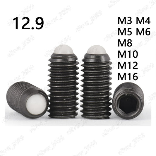 Black 12.9 Steel Hex Socket Set Screw Nylon Rolling Ball Point Grub Screw M3-M16