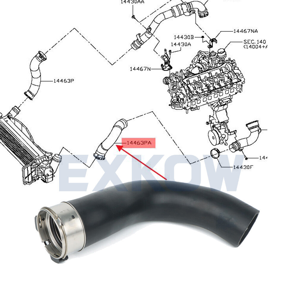 ya 3 6.25.2 Intercooler Inlet Hose for Nissan Navara NP300 D23 2014- 14463-4JA0B