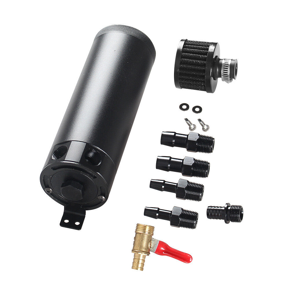 ya 1 8.5.1 Universal 3/8 NPT Baffled 2-Port Oil Catch Can Tank w/ Breather Filter Aluminum