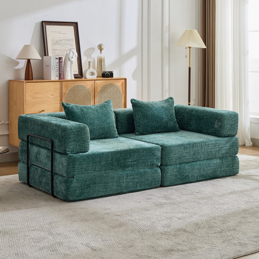 ya 28 Chenille Compression Sofa Dark Green - Convertible Floor Sofa Bed,No Assembly