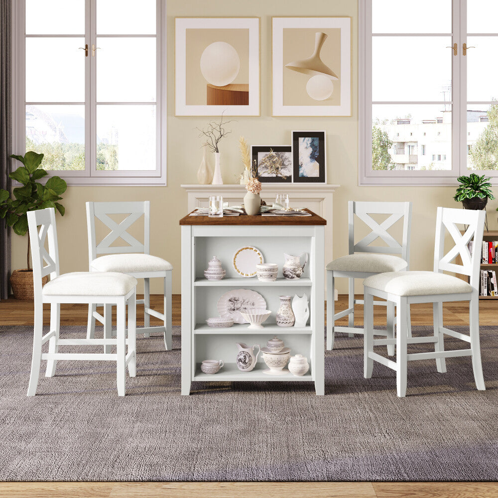 ya 28 Counter Height Rustic Farmhouse Bar Table 5pc Set w/4 Chairs ÿ White