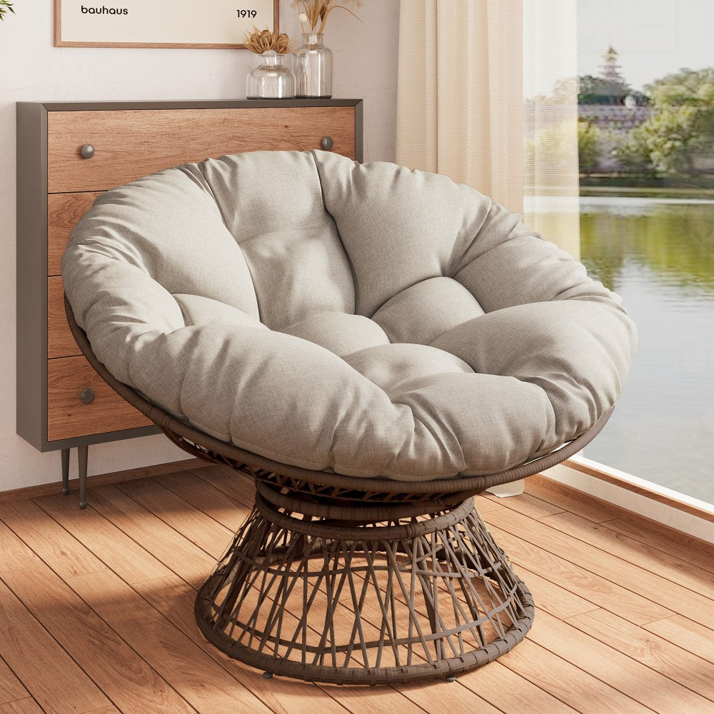 ya 28 41.5 Brown Ergonomic Wicker Chair w/360¡« Swivel Cloud Thick Cushion, 3-proof