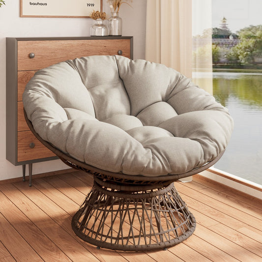 ya 28 41.5 Brown Ergonomic Wicker Chair w/360¡« Swivel Cloud Thick Cushion, 3-proof