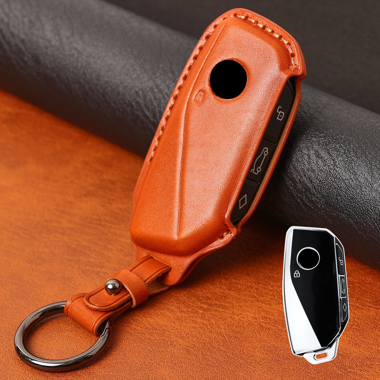 ya 5 6.16 Leather Key Chain Fob Cover Case Shell for BMW Ix I5 X7 X5 7 Series 2024