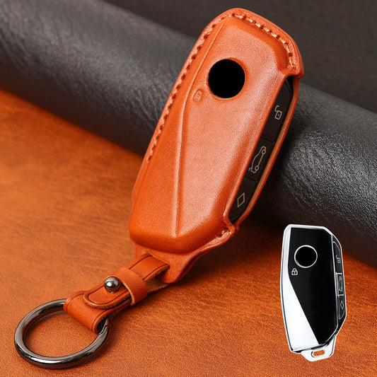 ya 5 6.16 Leather Key Chain Fob Cover Case Shell for BMW Ix I5 X7 X5 7 Series 2024