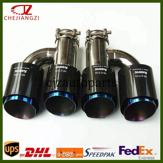 ya 4 6.17.2 2X Akrapovic H Style Glossy Blue Carbon Fiber Tip Dual OD:76 89 101 114