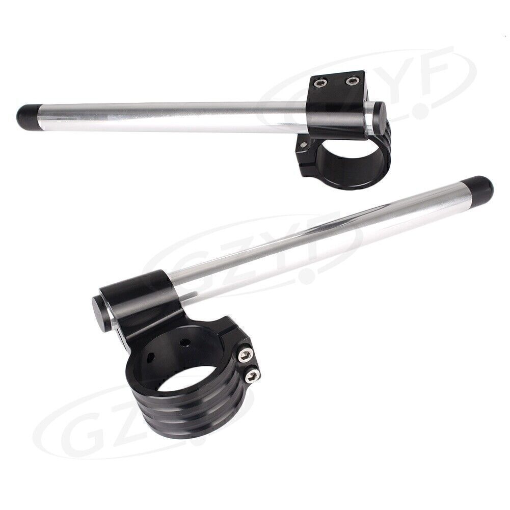 ya 2 6.26 43mm Motorcycle Left+Right Clip On Handlebar Fork Tube Universal Silver(Black)