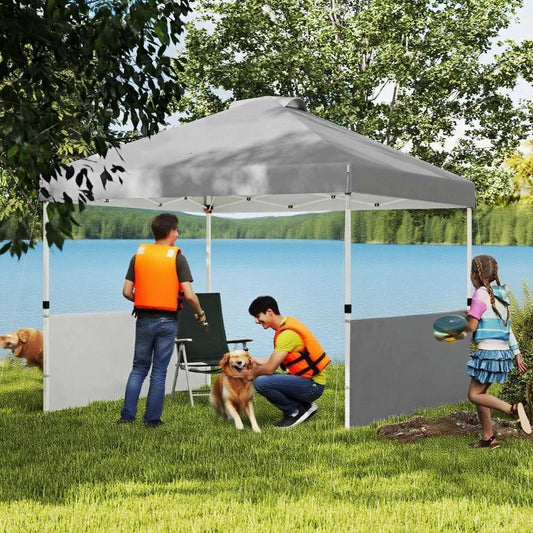 ya 28 Dark Gray 10x10 ft Pop Up Party Canopy Tent ÿ 2 Half Sidewalls,Wheeled Carry Bag