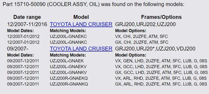 ya 5 8.7 Engine Oil Cooler Assy for Toyota for Land Cruiser 2UZFE 4.7L 2007-2016 15710-50090