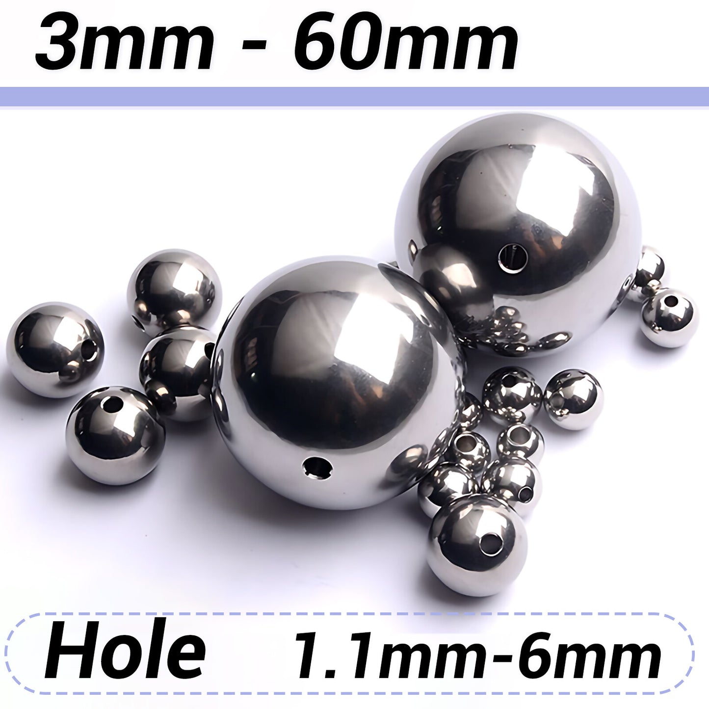 ? 3mm-60mm Silver Stainless Steel Ball Bearing Bead Round Ball with Hole 1.1-6mm