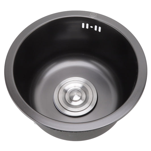 ya 14 Black Round Kitchen Sink Bar Stainless Steel Basin Single Bowl With