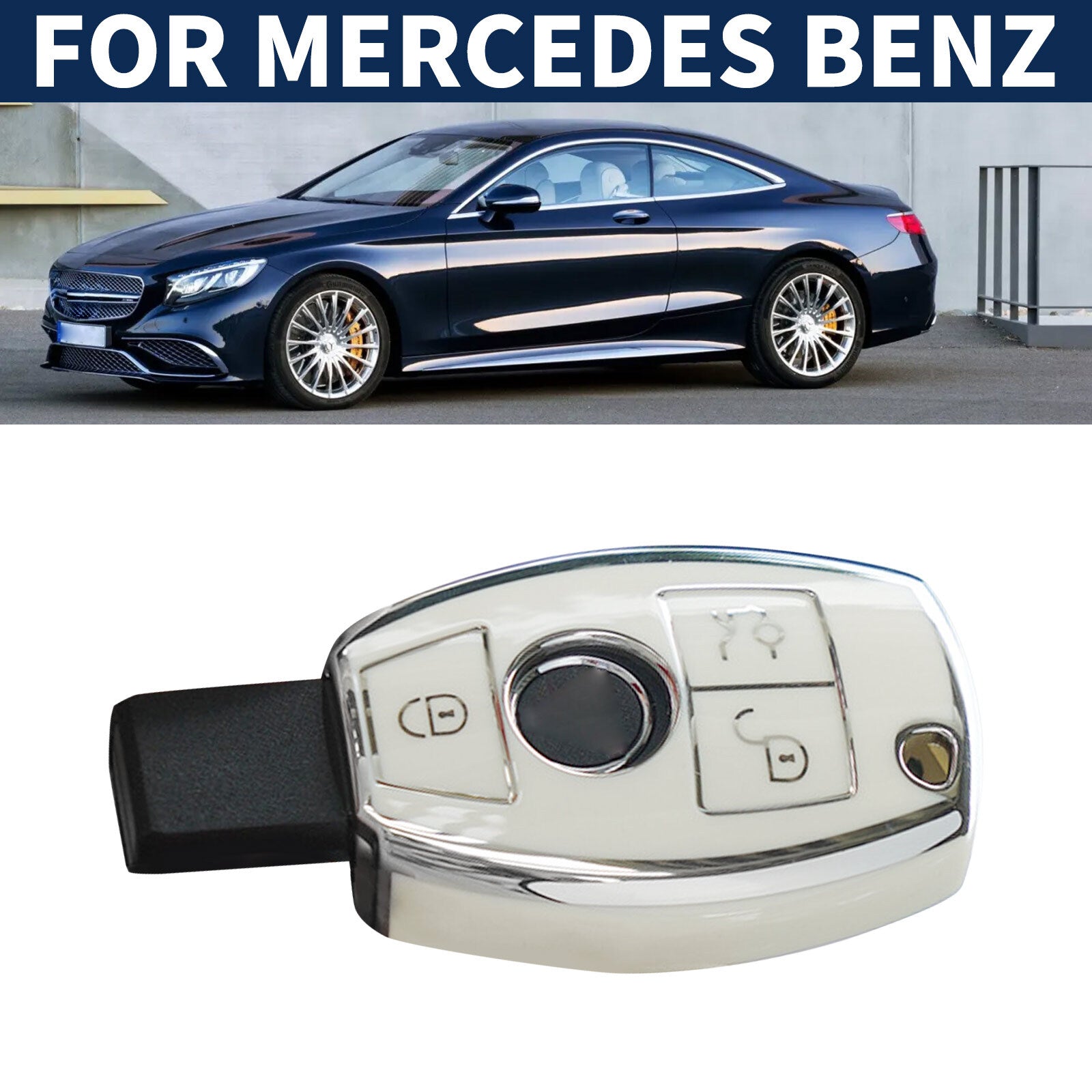 ya 10 5.28 TPU key case Fob protective cover holder white and silver suitable for Mercedes-benz accessories.
