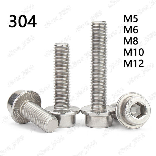 304 Stainless Steel Hex Socket Bolts Cap Head Flange Screws M5 M6 M8 M10 M12
