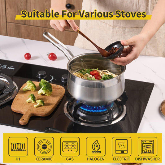 ya 28 Non-Stick 2.85QT Stainless Steel Saucepan Pot W/ Lid All Stoves 