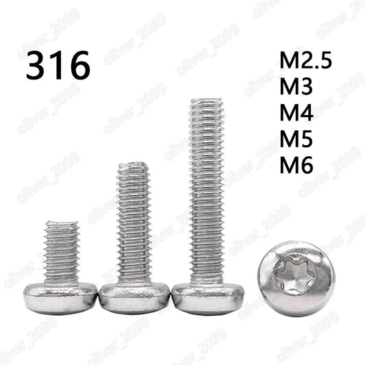 M2.5 M3 M4 M5 M6 316 Stainless Steel Torx Soket Pan Head Screws