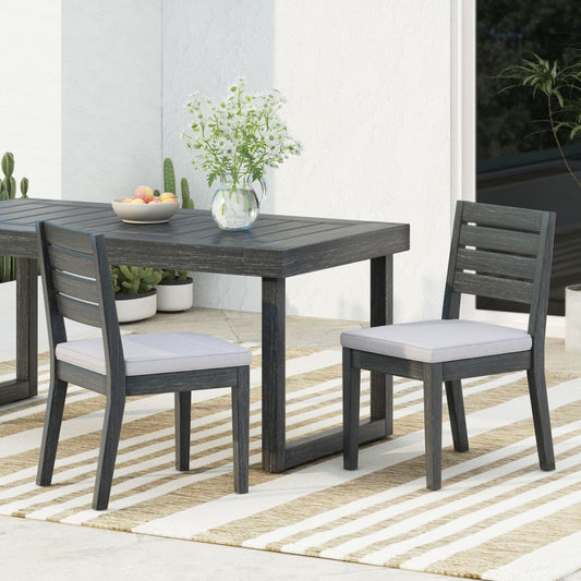 ya 28 GREY Set of 2 Outdoor Acacia Wood Armless Dining Chair - Cushioned