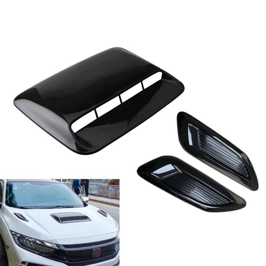 ya 10 5.28.3 3PCS Universal Black Car Air Flow Intake Hood Scoop Vent Bonnet Decorative Cover