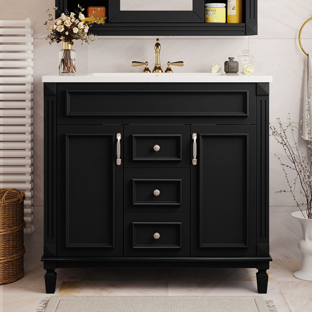 ya 28 Modern Bath Vanity 36 w/ Top Sink, 2 Soft-Close Doors & 2 Drawers