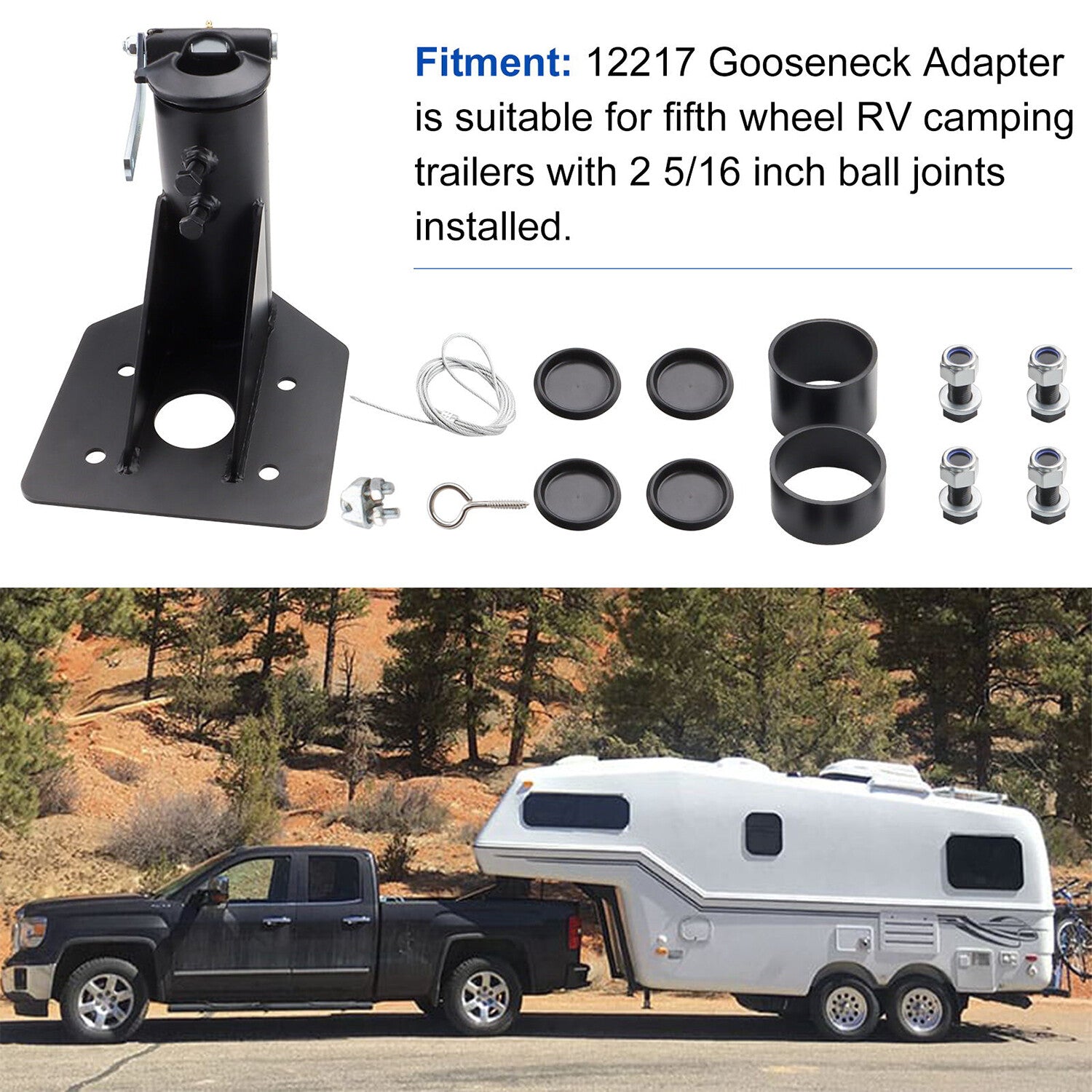 ya 5 8.7 Adjustable 12 - 17 Fifth (5th) Wheel For Camper RV Adapter Hitch to Gooseneck