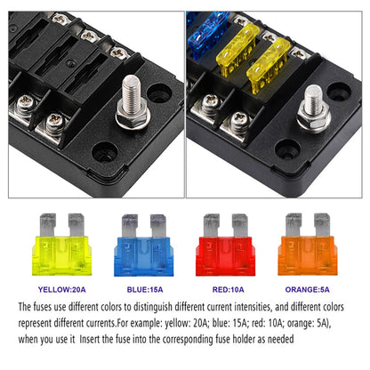 ya 5 8.7 Plastic Fuse Box 6 Ways Fuse Holder with 12pcs for Auto Boat RV Yacht