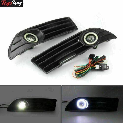 ya 1 8.5.1 Left&Right Fog Light Lamp Grille+Wiring Harnessit Set for VW POLO 2005-2009