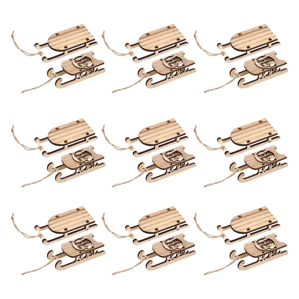 ya 25 12 Pcs Decorative Sled Unfinished Wood Sleigh Pendant Decoration