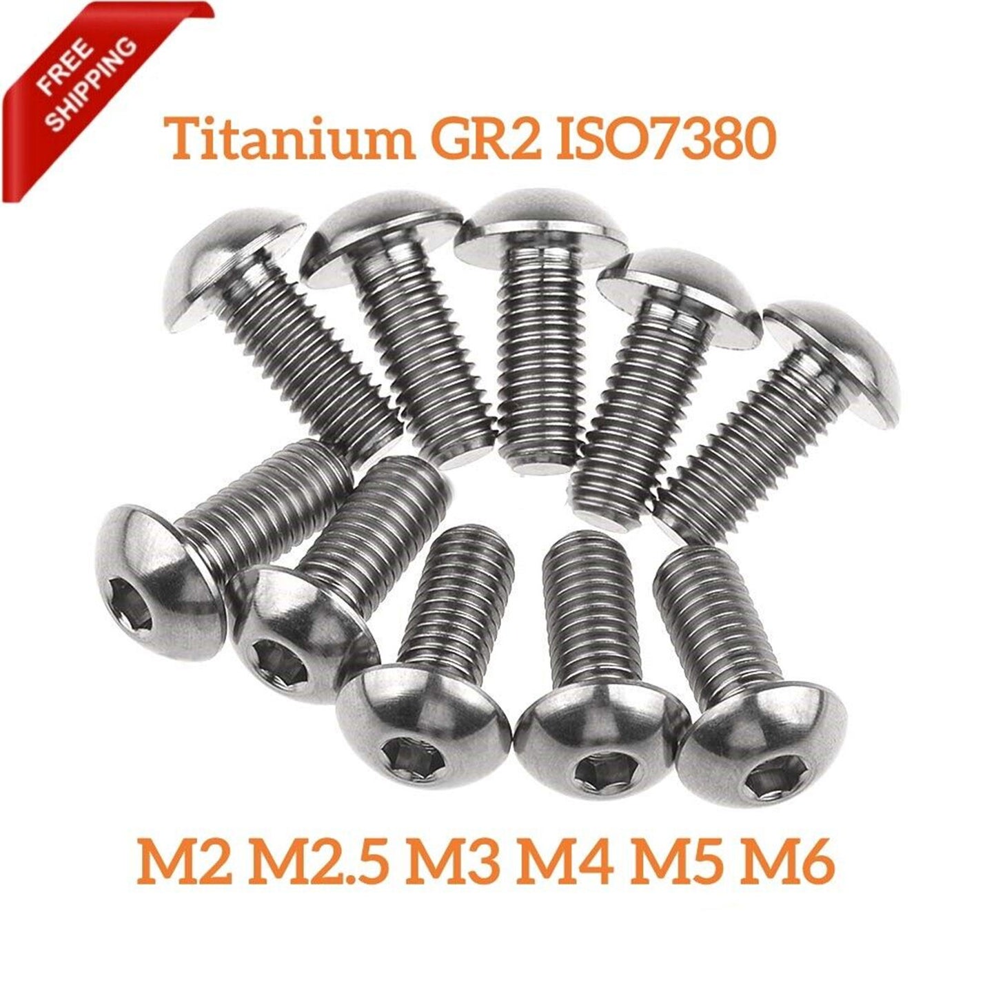 Titanium GR2 ISO7380 Hex Socket Bolts Button Head Screws M2 M2.5 M3 M4 M5 M6 M8