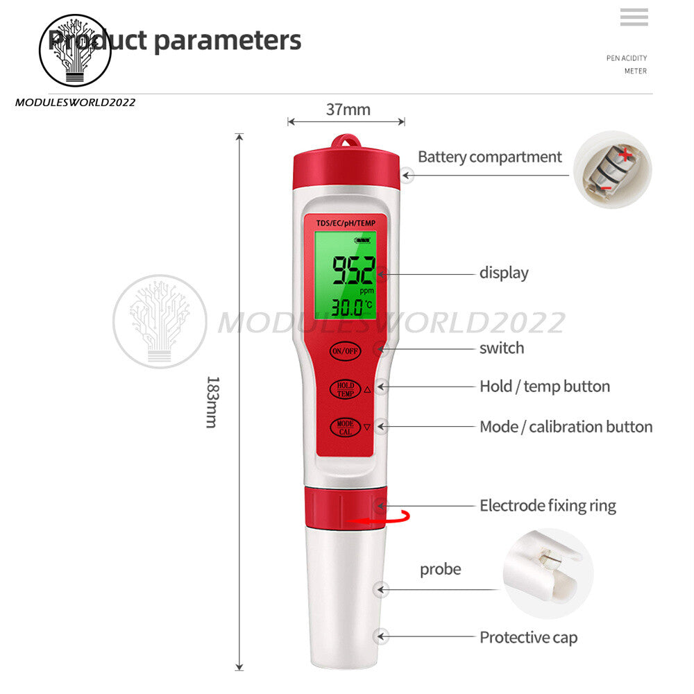 ya 26 4 in 1 Digital LCD PH/TDS/EC/Temperature Water Quality Meter Tester Pen Backlit