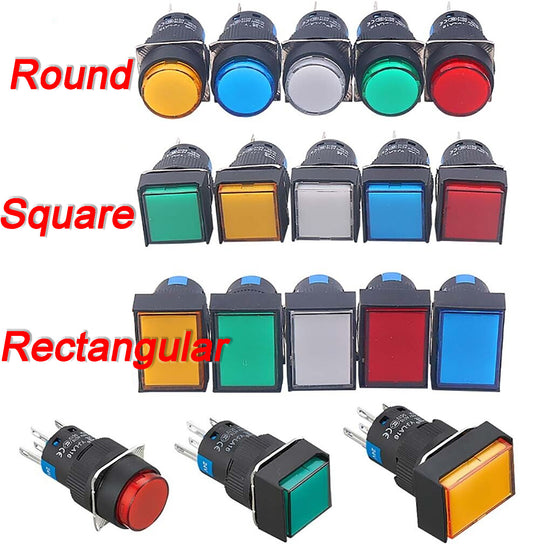 16mm Power Start Push Button Switch Momentary Latching 5A 250V ON/OFF 1 NO 1 NC