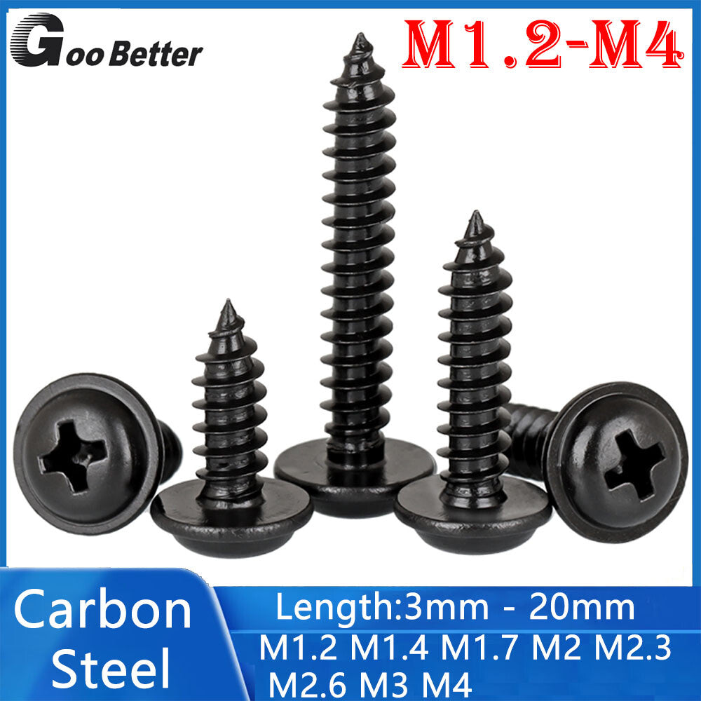Black Flanged Button Head Phillips Self Tapping Screws M1.2 M1.4 M1.7 M2 M2.3-M4
