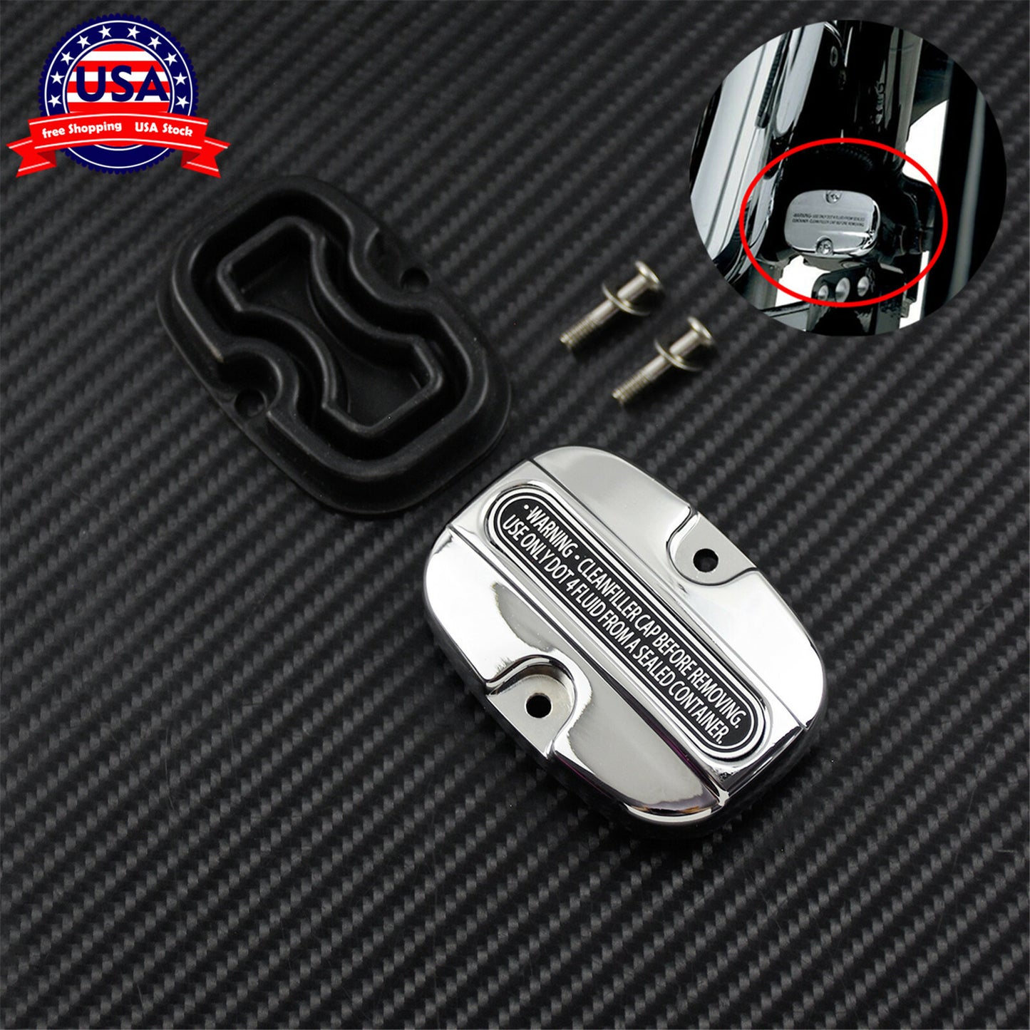 ya 4 6.17.2 Chrome Rear Brake Master Cylinder Cover w/ Gasket Fit For 2008-18 for Harley Touring