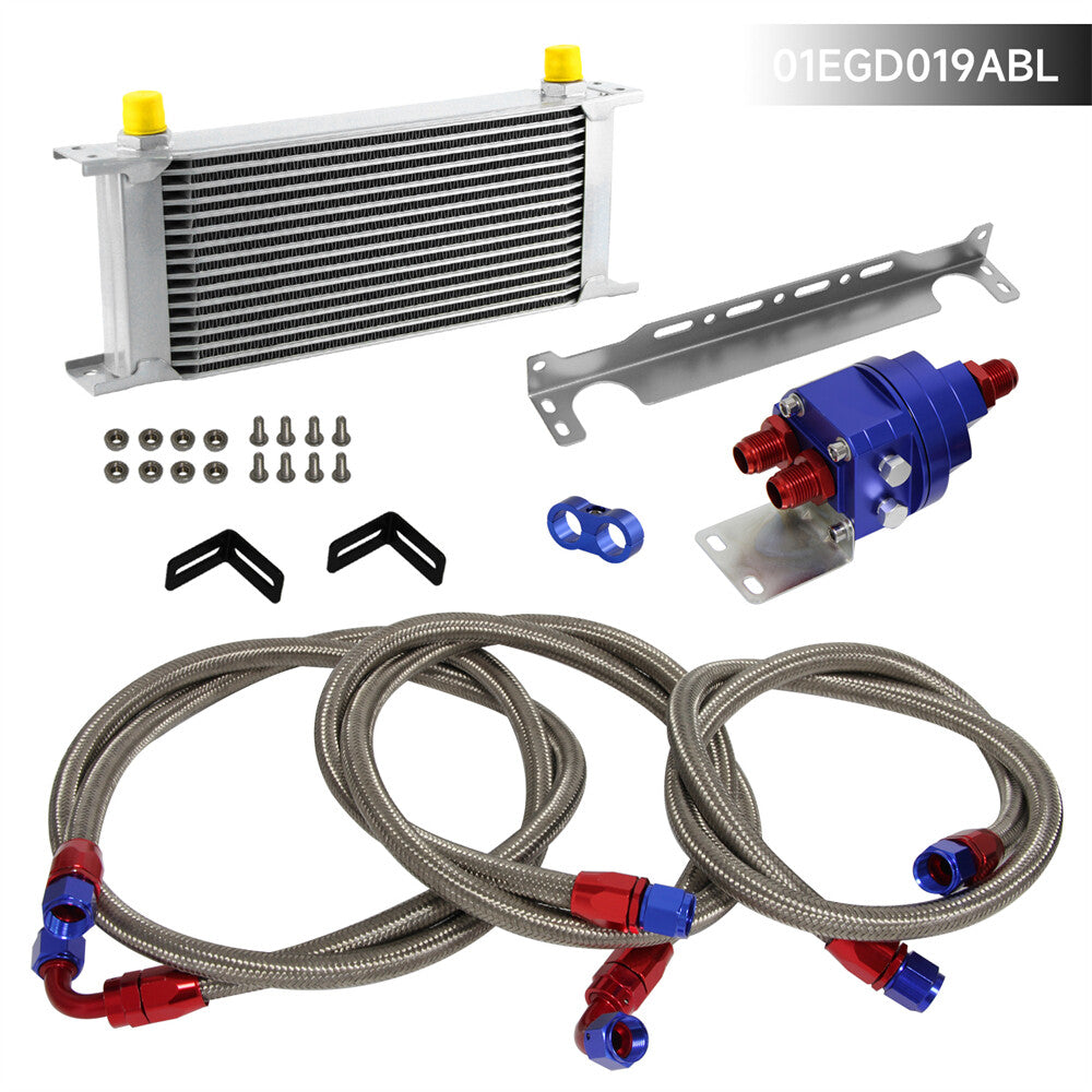 ya 5 8.7 16 Row AN8 Engine Oil Cooler +Relocation Filter Adapter Hose Kit w/Bracket BL