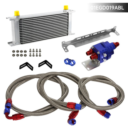 ya 5 8.7 16 Row AN8 Engine Oil Cooler +Relocation Filter Adapter Hose Kit w/Bracket BL