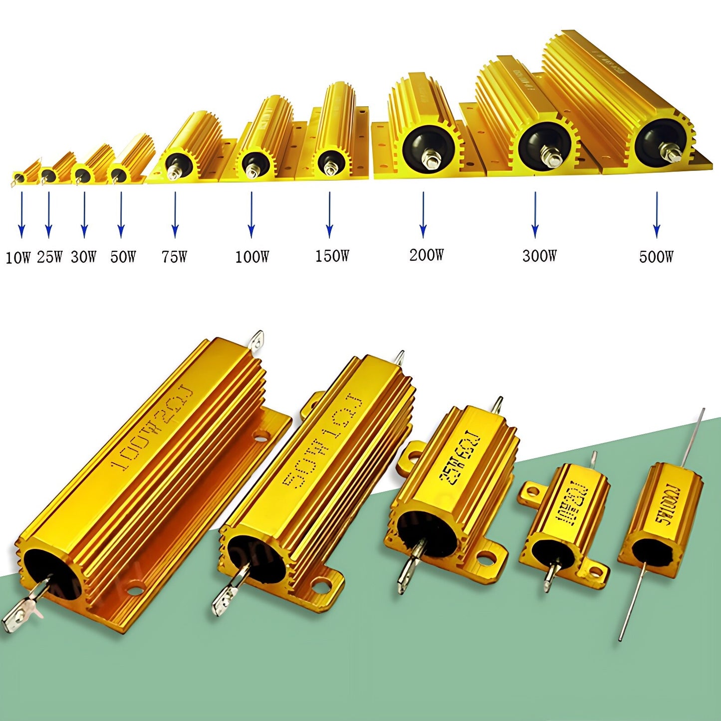 5/10 ~500W Watt High Power Aluminum shell Wirewound Metal Resistor 0.1-10K´Î Ohm
