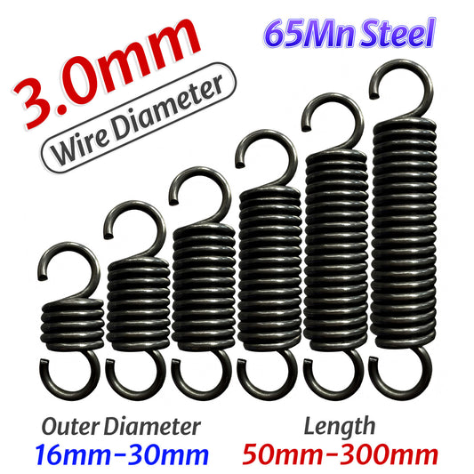 Expansion Spring Wire Dia 3.0mm Extending Springs 65Mn Steel 50mm-300mm Length