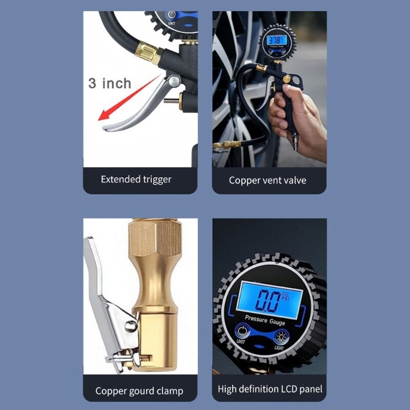ya 14 Digital Tire Pressure Gauge Inflator with Rubber Hose Quick Coupler