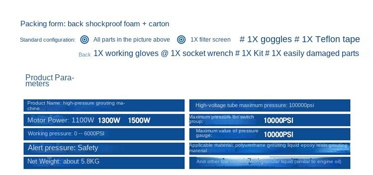 ya 26 High Pressure Grouting Plugging Machine 1500W Grouting Leak Repair Machine