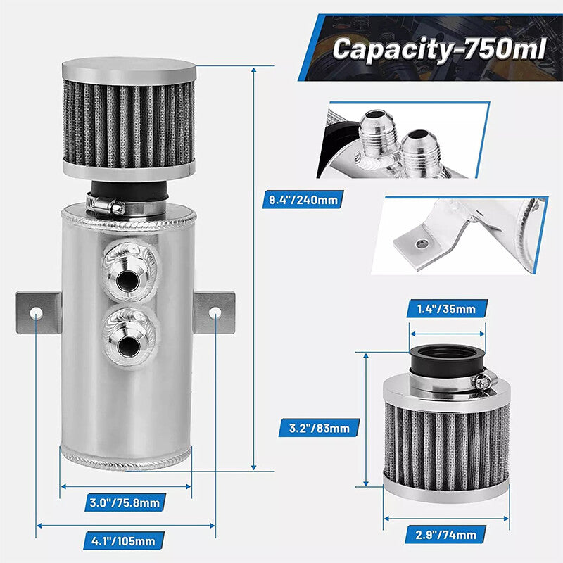 ya 1 8.5.3 10AN Aluminum Oil Tank Reservoir + Breathing Filter Confused SIilver AN10