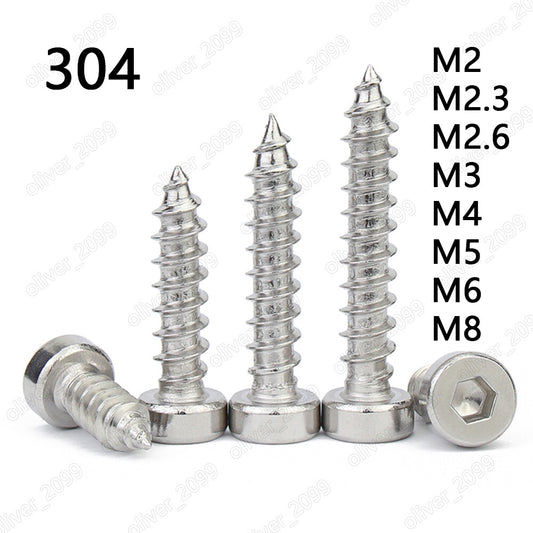 304 Stainless Steel Hex Socket Cap Head Self Tapping Screws With Low Head M2-M8