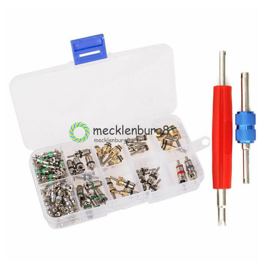 ya 12 5.22.2 102Pcs X Assortment A/C AC Shrader Valve Core & Tool R134 R12 HVAC Valves kit