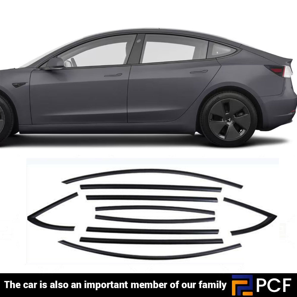 ya 5 8.7 for for Tesla for Model 3 10PCS ABS matte black Car Window Strip Cover 2018-2024