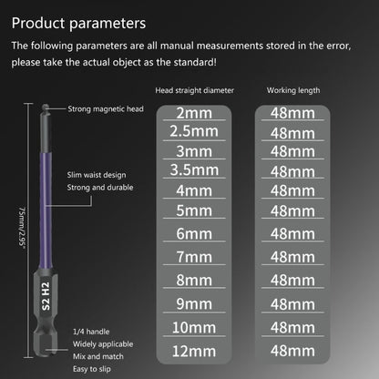 ya 26 13Pcs Ball End Hex End Set 2/2.5/3/3.5/4/5/6/7/8/9/10/12mm Screw Driver Bit Set