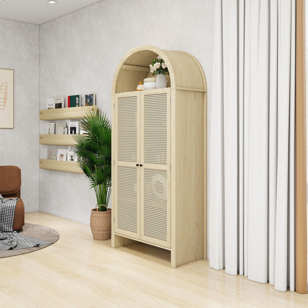 ya 28 70.28Tall Arched Kitchen Pantry - Rattan Door, 2 Adjustable Shelves for Kitchen