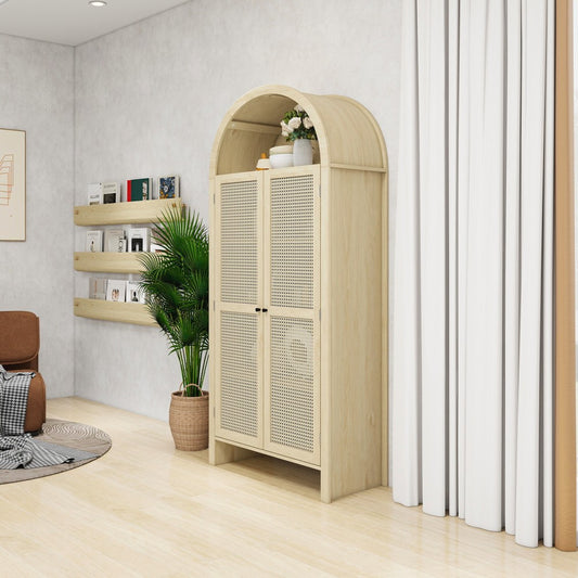 ya 28 70.28Tall Arched Kitchen Pantry - Rattan Door, 2 Adjustable Shelves for Kitchen