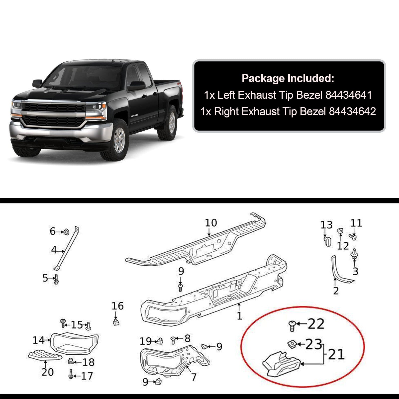ya 4 6.17.2 Tips Bezels Fit for GMC for Sierra for Chevy for Silverado 1500 2019-2024 Left+Right