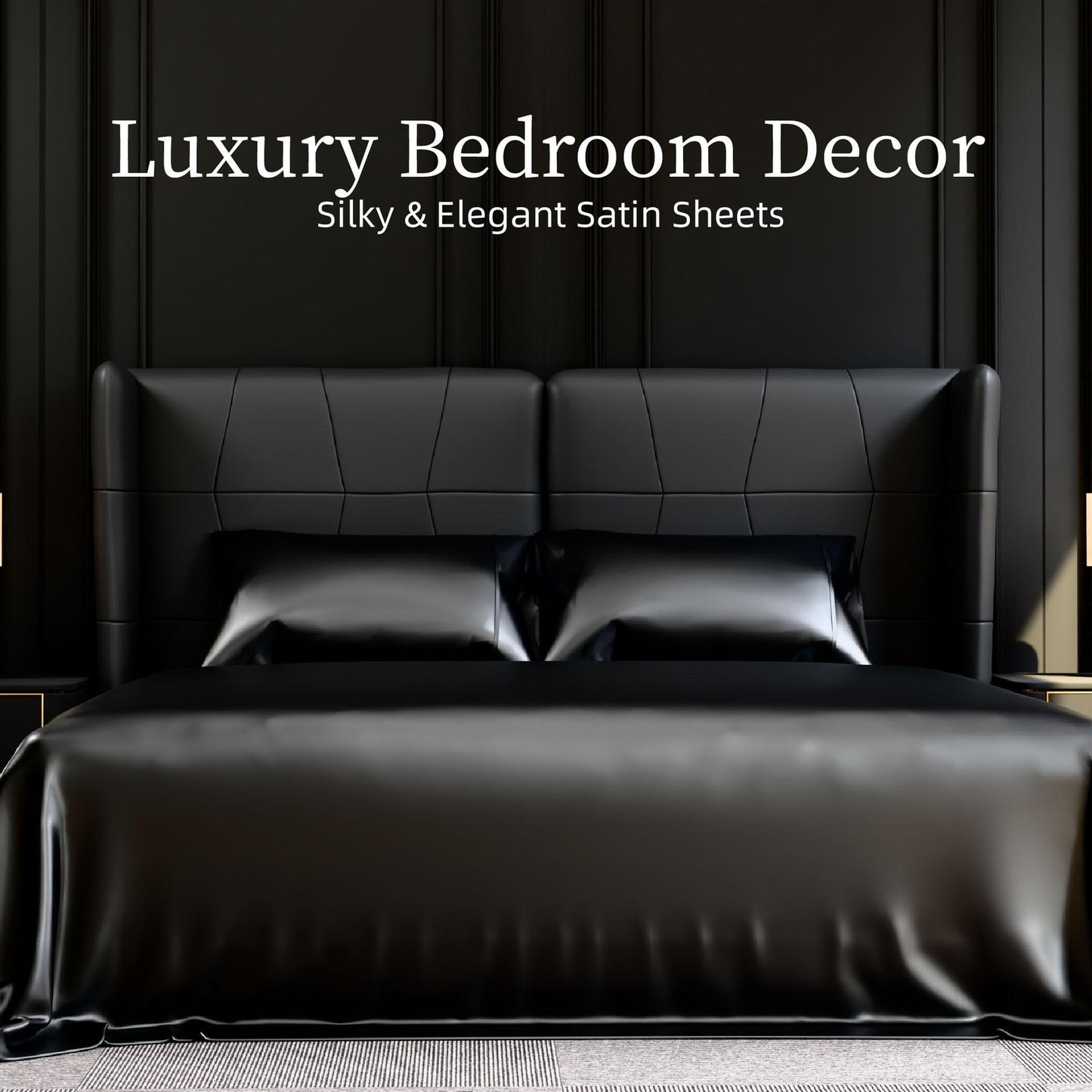 ya 28 Silky King Bed Sheets Set 4Pcs Satin Bedding 15 Deep Pocket Black