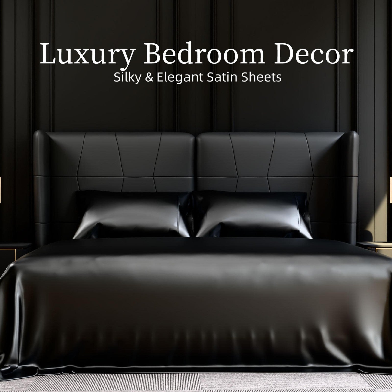 ya 28 Silky King Bed Sheets Set 4Pcs Satin Bedding 15 Deep Pocket Black